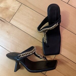 Topshop Black Heels with Gold Chain Detail